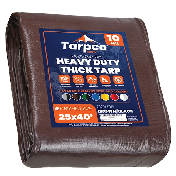Tarpco Safety Heavy Duty Tarp, 40 ft L x 0.5 mm H x 25 ft W, 10 Mil, Brown/Black, Polyethylene TS-152-25X40 - main